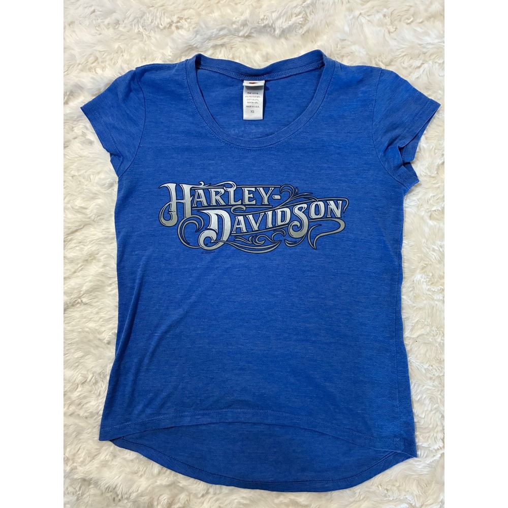 Harley-Davidson Womens Blue Graphic‎ Tee San Juan Puerto Rico Skull XS Heather
